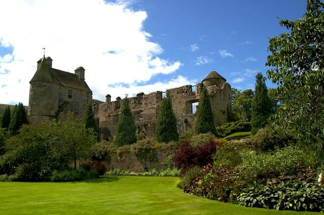 Falkland Palace, Fife, with its ruined east range seen from the garden